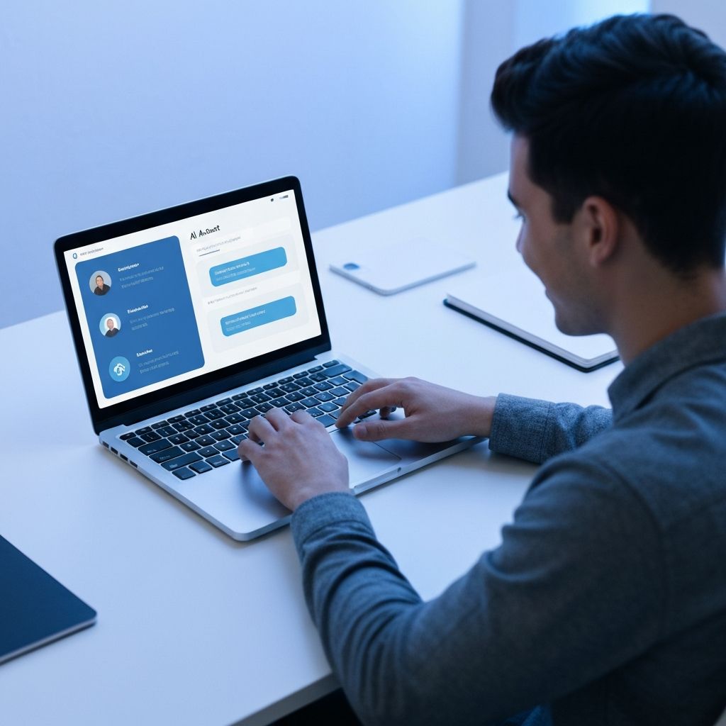 AI pokalbiu robotas kompiuterio ekrane